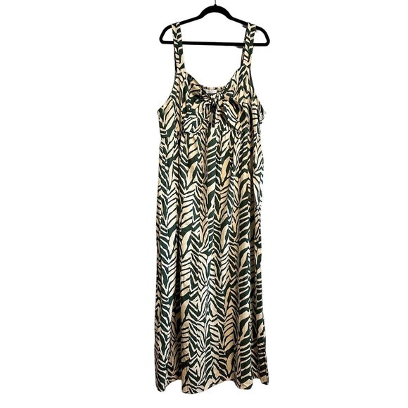 Eloquii Elements Tie Front Linen Blend Animal Print Maxi Dress Size 20 - Picture 2 of 11
